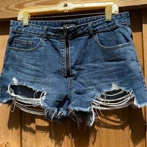 Fashion Nova Blue Distressed Jean Shorts